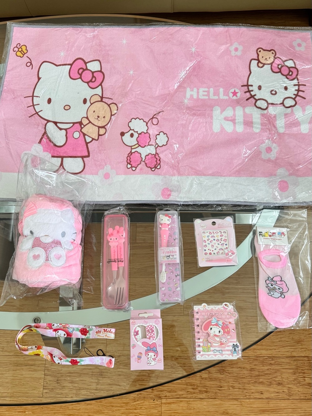 9 pieces Melody, Hello Kitty Kids Pink Accessory Bundle - with Nail art
